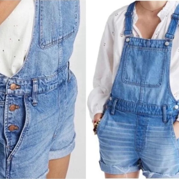 Madewell Women Size XS Cotton Denim Shortalls Bib Jean Overall Shorts - Picture 3 of 9
